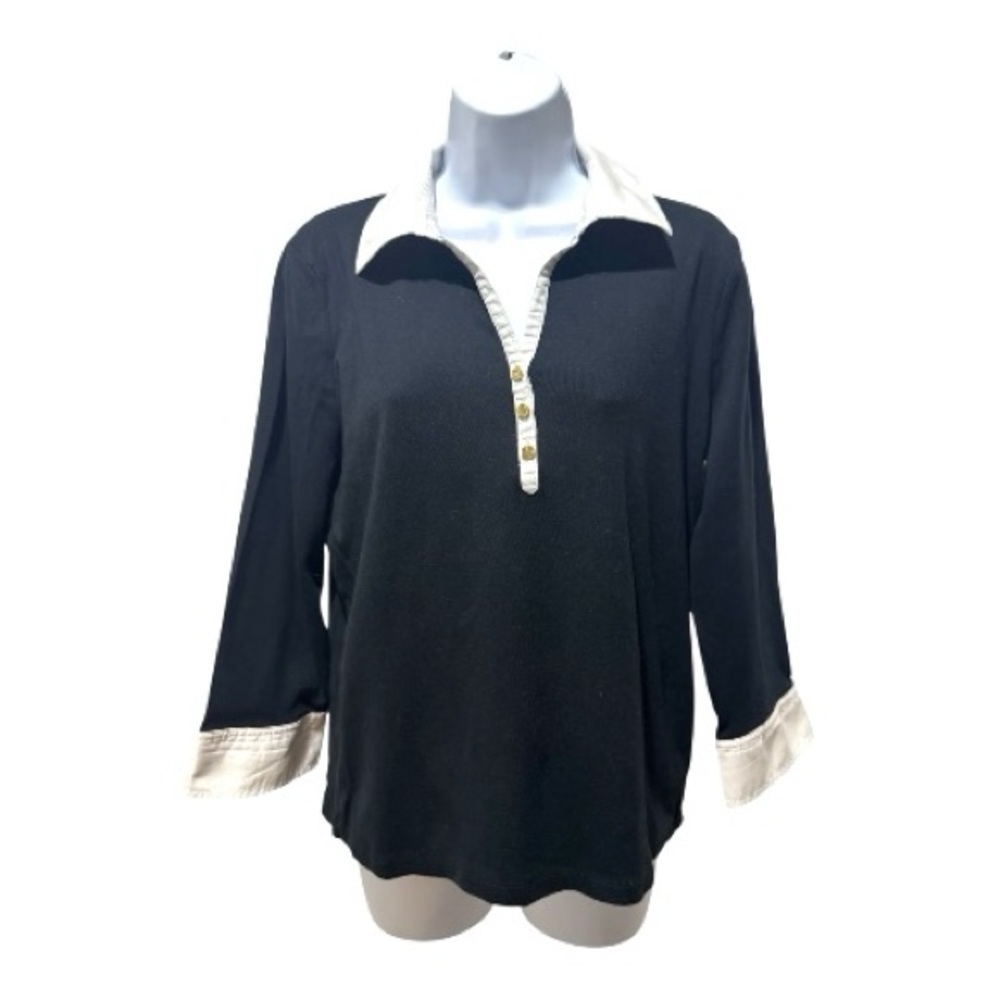 Lauren Ralph Lauren Cotton Henley Top Gold Buttons L